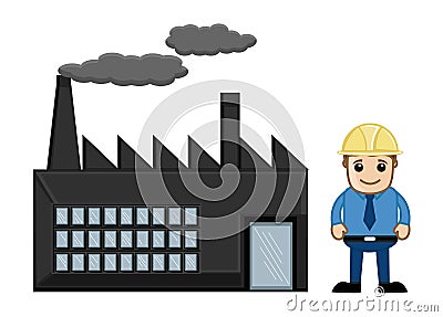 An Engineer Standing Outside a Factory - Vector Stock Photo