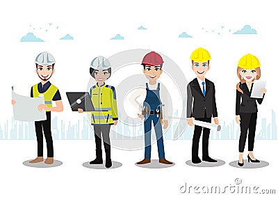 Engineer , technician, builders and mechanics people teamwork cartoon character. Vector illustration Vector Illustration