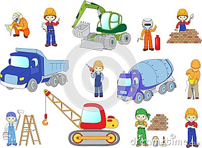 Engineer, technician, painter, welder and labor worker working o Vector Illustration