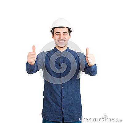 Engineer thumbs up gesture Stock Photo