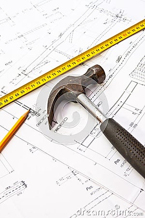 Engineer tools - hammer Stock Photo