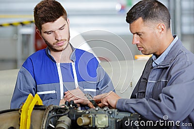 Engineer training apprentice in aeronautical engineering Stock Photo