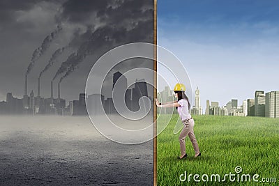 Engineer try to make a green city Stock Photo