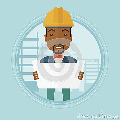 Engineer watching a blueprint vector illustration. Vector Illustration