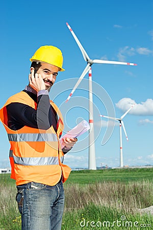 Engineer in Wind Turbine Power Generator Station Stock Photo