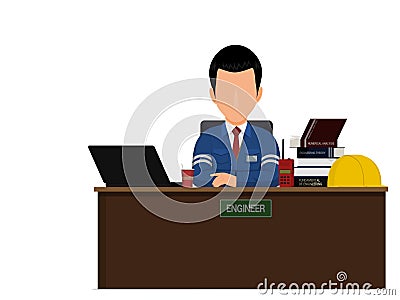 An engineer is working on his desk Vector Illustration
