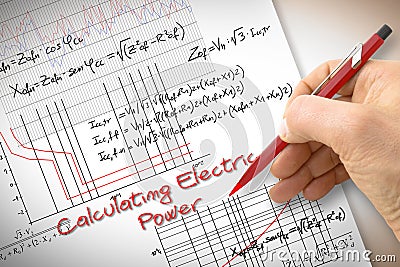 Engineer writing formulas and graph about electric power in buildings - concept image Stock Photo