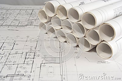 Engineering and architectural drawings Stock Photo