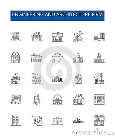 Engineering and architecture firm line icons signs set. Design collection of Engineering, Architecture, Firm, Consulting Vector Illustration
