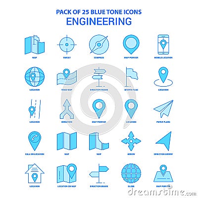 Engineering Blue Tone Icon Pack - 25 Icon Sets Vector Illustration