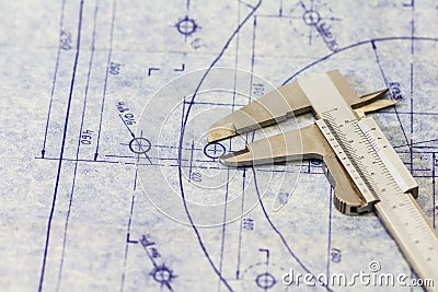 Engineering blueprint with gauge / calliper Stock Photo