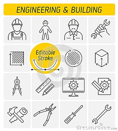 The engineering and building outline vector icon set Vector Illustration