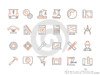 Engineering colored icon. Production support software mechanical work electronical and technician tools vector thin line Vector Illustration