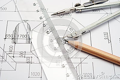 Engineering Design and Drawing tools Stock Photo