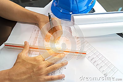 Engineering diagram blueprint paper drafting project sketch arch Stock Photo