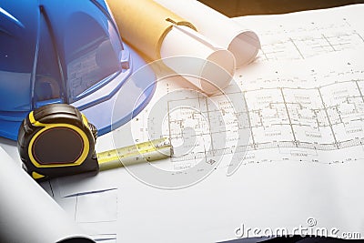 Engineering diagram blueprint paper drafting project sketch Stock Photo