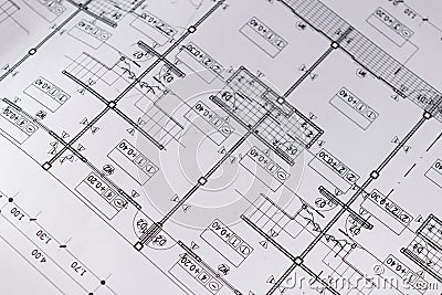 Engineering diagram blueprint paper drafting project sketch Stock Photo