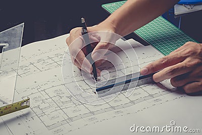 Engineering diagram blueprint paper drafting project Stock Photo