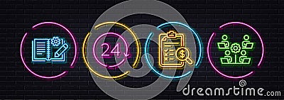 Engineering documentation, 24 hours and Accounting report minimal line icons. For web application, printing Vector Vector Illustration