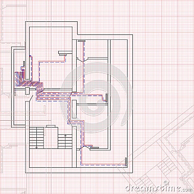 Engineering draft of heating system the house. Concept of construction blueprint Vector Illustration