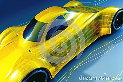 An engineering drawing of a cars aerodynamic underbody detailing the airflow paths for improved performance. Speed drive Stock Photo