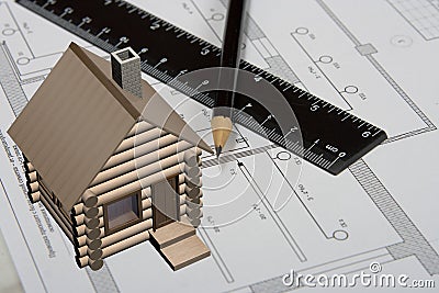 The engineering drawing on a paper. Stock Photo
