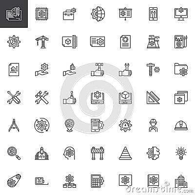 Engineering elements outline icons set Vector Illustration