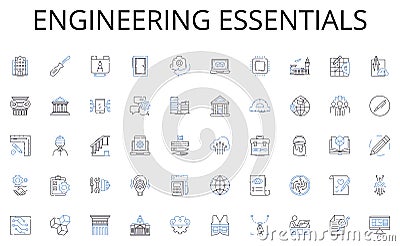 Engineering essentials line icons collection. Vault, Safe, Storage, Trust, Safekeeping, Preservation, Security vector Vector Illustration