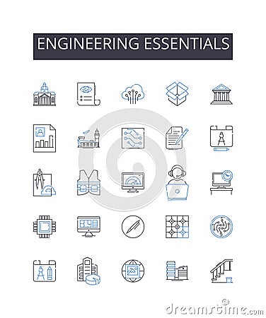 Engineering essentials line icons collection. Business Basics, Computer Concepts, Marketing Essentials, Technical Terms Vector Illustration