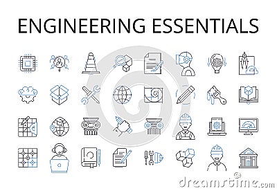 Engineering essentials line icons collection. Business Basics, Computer Concepts, Marketing Essentials, Technical Terms Vector Illustration