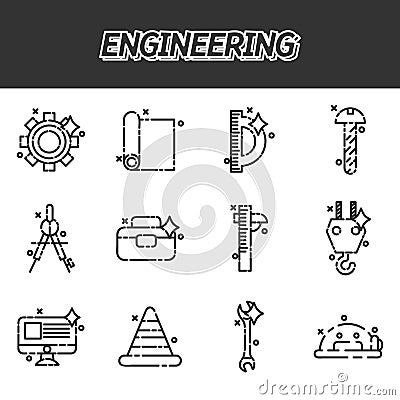 Engineering flat icons set Vector Illustration