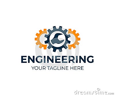 Engineering, gears and wrench, logo design. Repair, service, industry, industrial and mechanical, vector design Vector Illustration