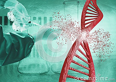 Engineering and genetic editing through the Crispr technique. DNA chain breaking down Stock Photo