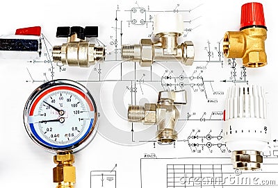 Engineering heating. Concept Heating. Project of heating for house. Stock Photo