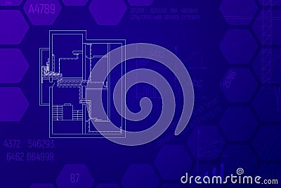 Engineering HVAC project in blue tones. Heating technical blueprint. Vector Illustration