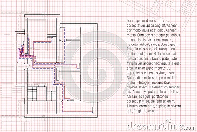 Engineering HVAC project. Heating technical blueprint. Architecture sketch with your text Vector Illustration