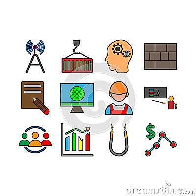 Engineering icon set Cartoon Illustration