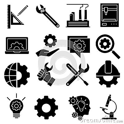Engineering icon vector set. Manufacturing illustration sign collection. engineer symbol. technology logo. Vector Illustration