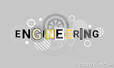 Engineering Industry Technology Web Banner Abstract Template Background With Gears Vector Illustration