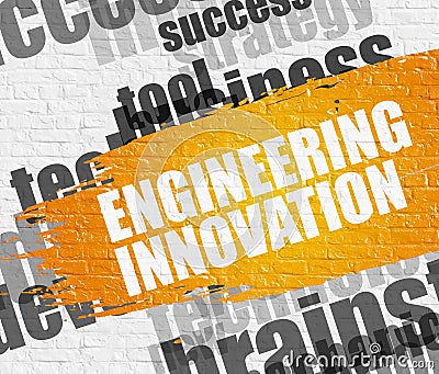 Engineering Innovation on White Wall. Wordcloud Concept. Stock Photo