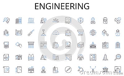 Engineering line icons collection. Orate, Address, Discourse, Lecture, Monologue, Oration, Speech vector and linear Vector Illustration