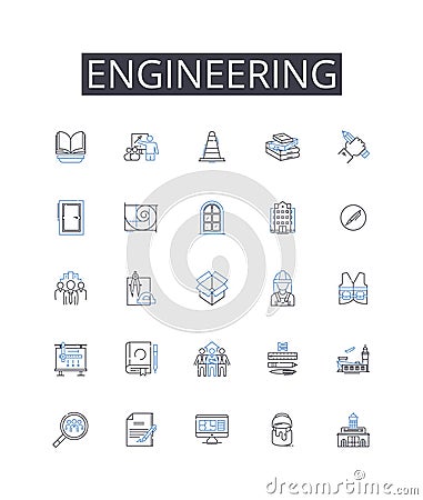 Engineering line icons collection. Standardization, Consistency, Unity, Synchronization, Integration, Alignment, Balance Vector Illustration