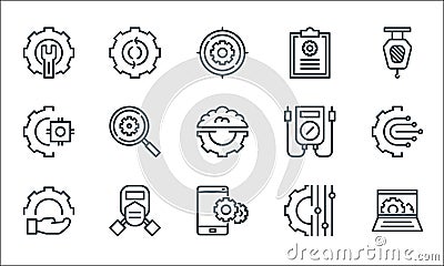 Engineering line icons. linear set. quality vector line set such as engineering, settings, engineering, setting, mask, chip, Vector Illustration