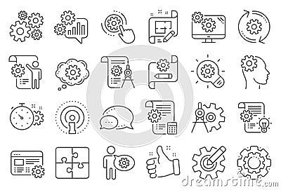 Engineering line icons. Set of Idea bulb, Dividers tool and Blueprint icons. Vector Vector Illustration