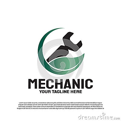 Engineering logo with leaves and wrench concept. mechanic sign or symbol. technology icon -vector Vector Illustration