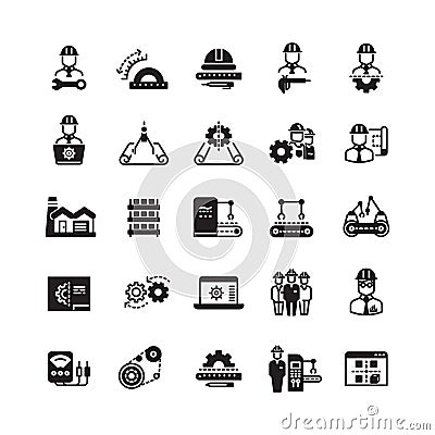 Engineering manufacturing industrial vector icon set Vector Illustration
