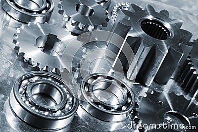 Engineering parts in titanium and steel Stock Photo