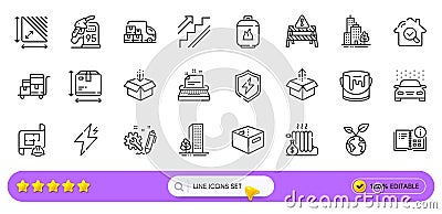 Engineering plan, Skyscraper buildings and Triangle area line icons for web app. Pictogram icon. Line icons. Vector Stock Photo