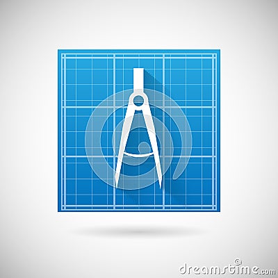 Engineering Planning Symbol Blueprint and Compass Divider Icon Design Template Vector Illustration Vector Illustration