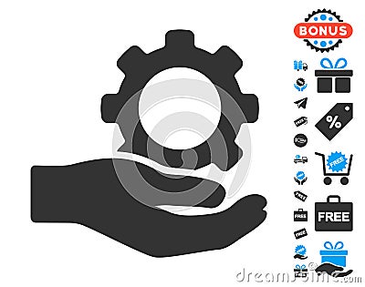 Engineering Service Gear Hand Icon with Free Bonus Vector Illustration